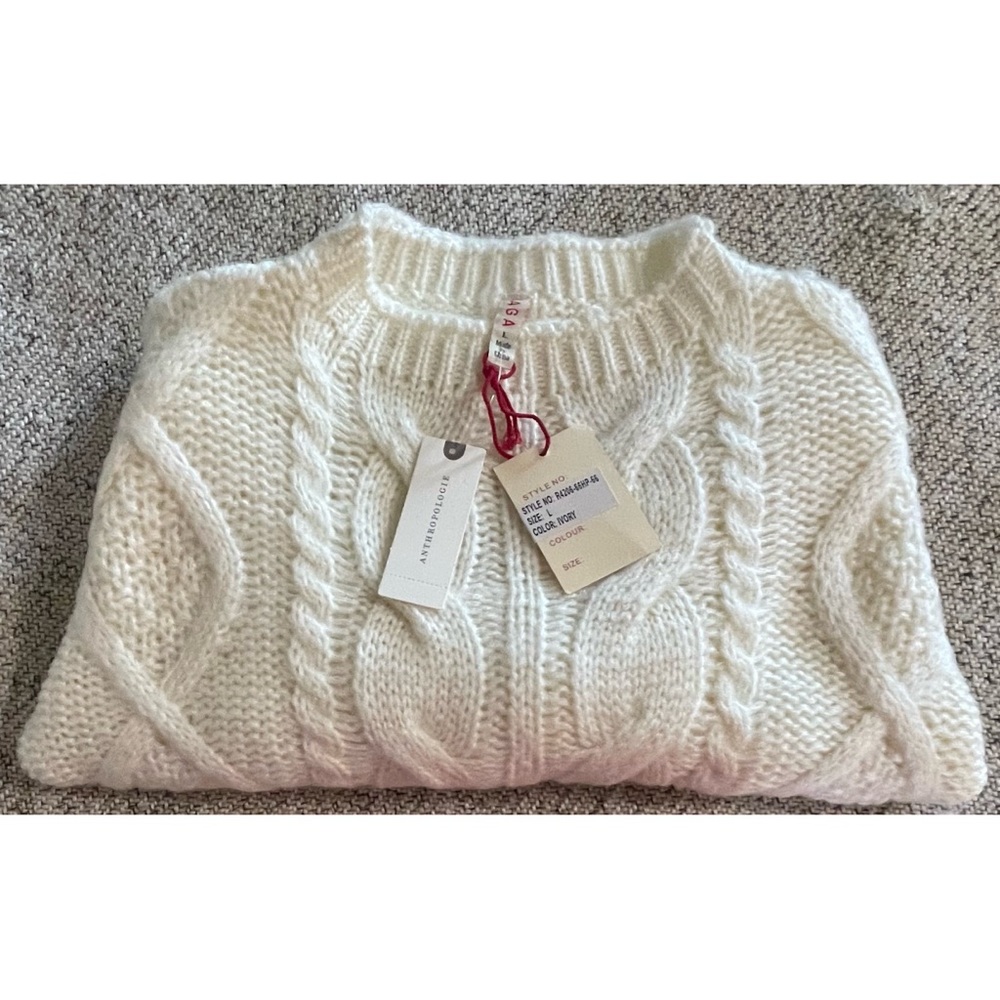 Anthropologie RAGA Kelyn Cropped Cable-Knit Sweater Pullover Ivory NWT SZ L - Picture 12 of 16